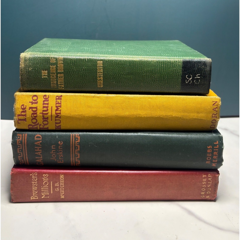 Vintage Hardcover Book Stack Lot 4 Pc Colorful Display Decor